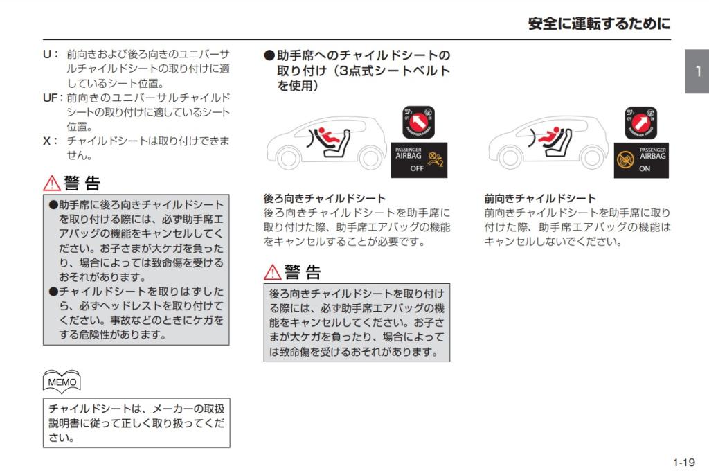 チャイルドシート装着時の注意点